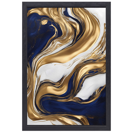 Golvend Goud en Marine Abstract Ontwerp canvas met baklijst