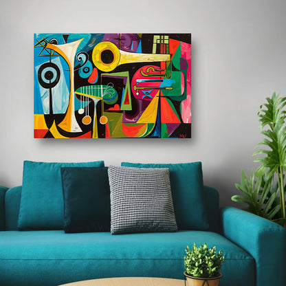 Abstracte muzikale vormen in levendige kleuren acrylglas