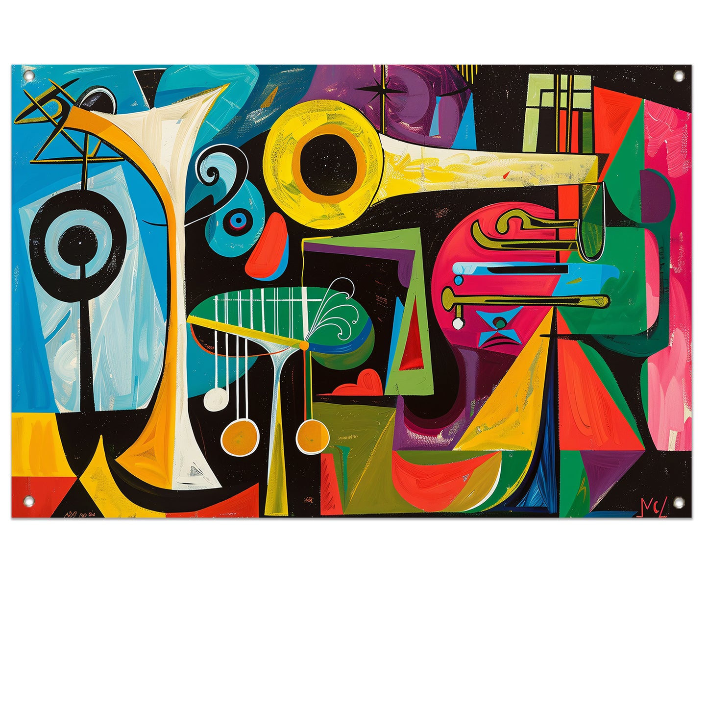 Abstracte muzikale vormen in levendige kleuren tuinposter