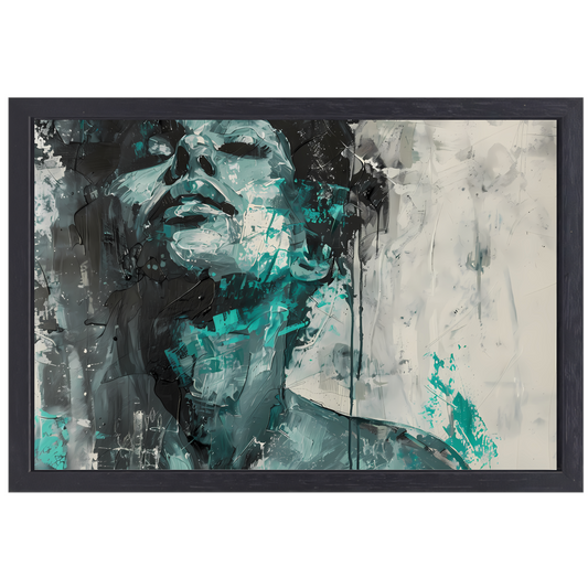 Turquoise Emotie Abstracte Dynamiek canvas met baklijst
