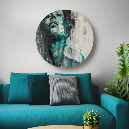 Turquoise Emotie Abstracte Dynamiek aluminium muurcirkel