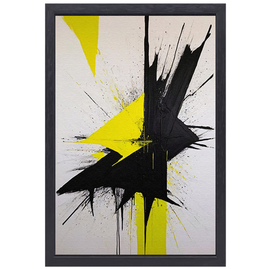 Explosie van Contrast in Geel en Zwart canvas met baklijst