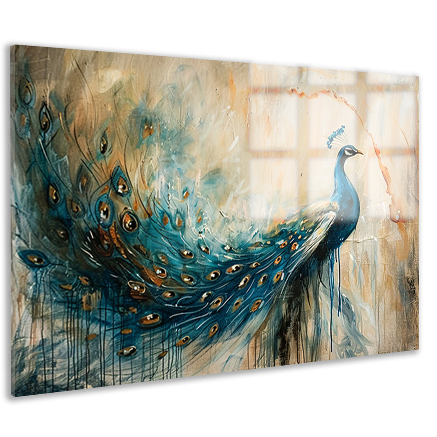 Abstracte surrealistische schilderij van een pauw acrylglas