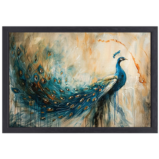 Abstracte surrealistische schilderij van een pauw canvas met baklijst