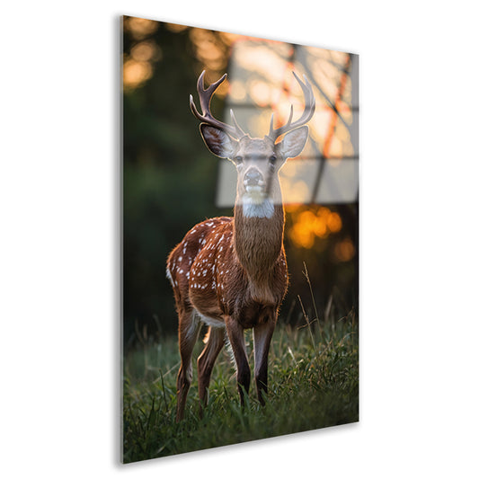 Hert in zonsondergang, natuurgetrouw en sereen acrylglas
