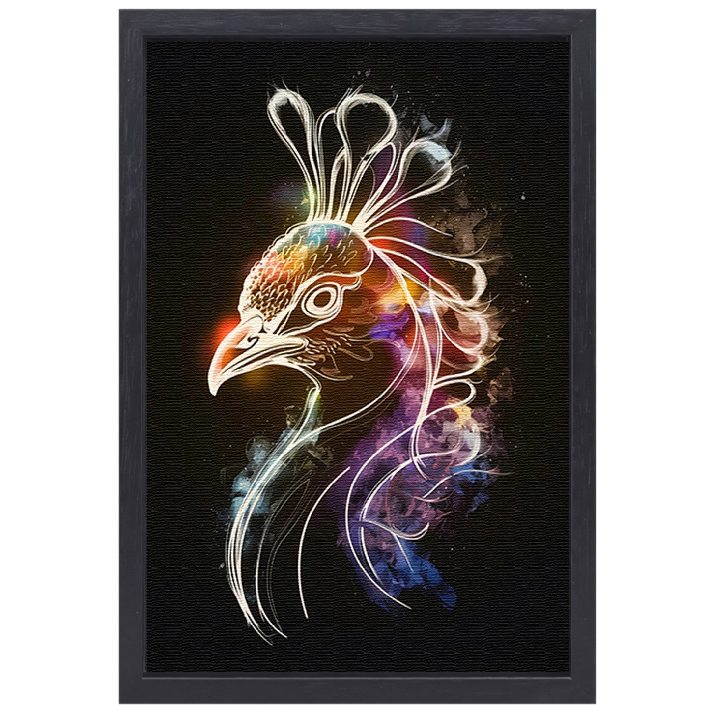 Abstracte Kosmische Vogel in Kleur canvas met baklijst