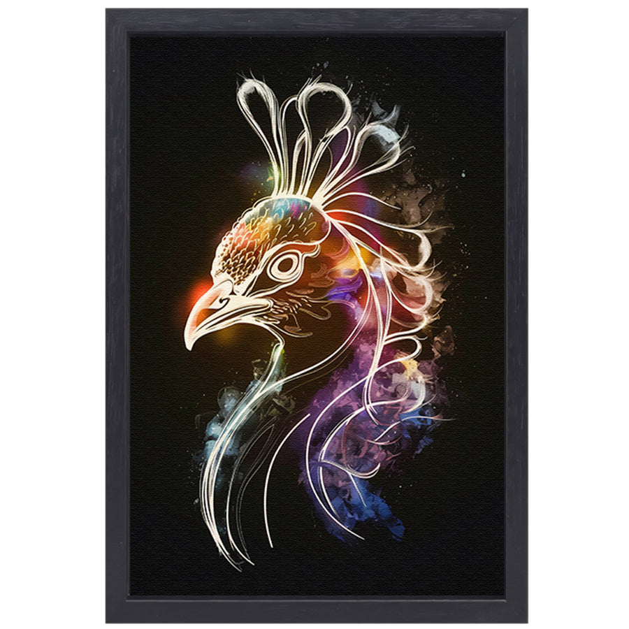 Abstracte Kosmische Vogel in Kleur canvas met baklijst