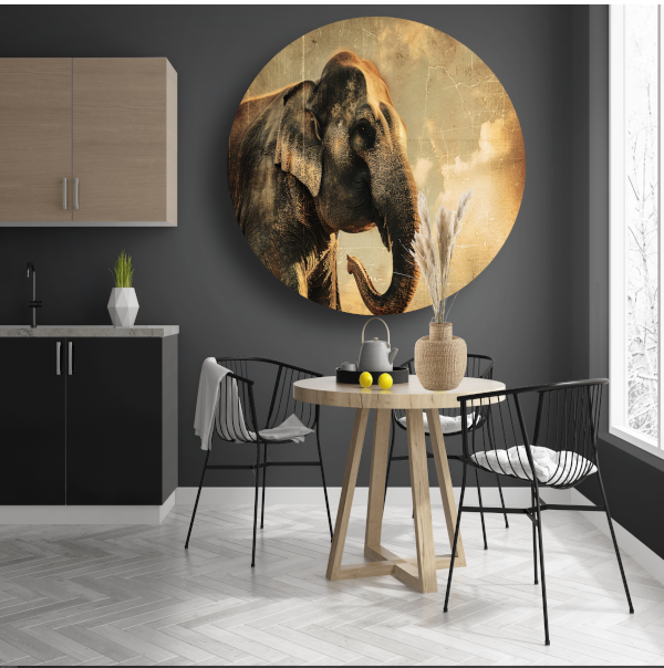 Olifant Tegen Oude Wereldkaart Achtergrond aluminium muurcirkel