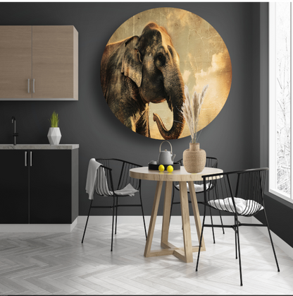 Olifant Tegen Oude Wereldkaart Achtergrond aluminium muurcirkel