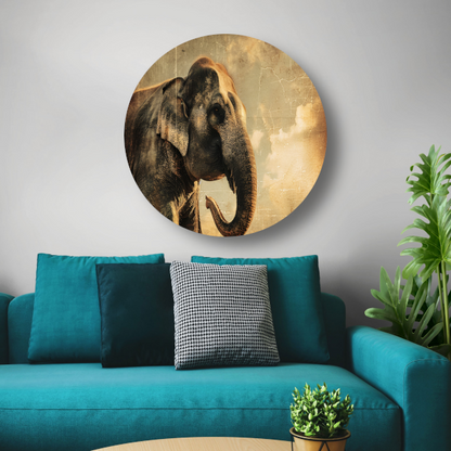 Olifant Tegen Oude Wereldkaart Achtergrond aluminium muurcirkel