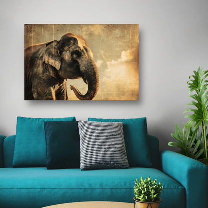 Olifant Tegen Oude Wereldkaart Achtergrond canvas met baklijst