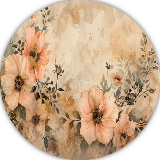 Rustieke Bloemen in Sepia Waterverf aluminium muurcirkel