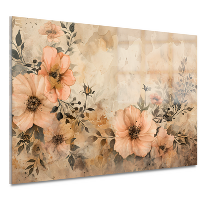 Rustieke Bloemen in Sepia Waterverf acrylglas