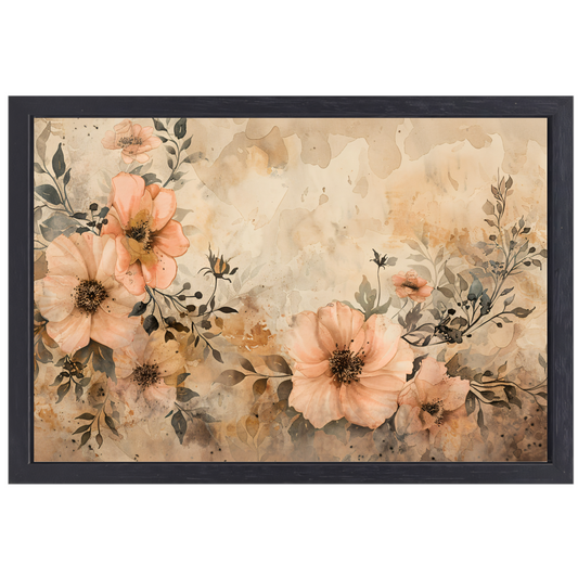 Rustieke Bloemen in Sepia Waterverf canvas met baklijst