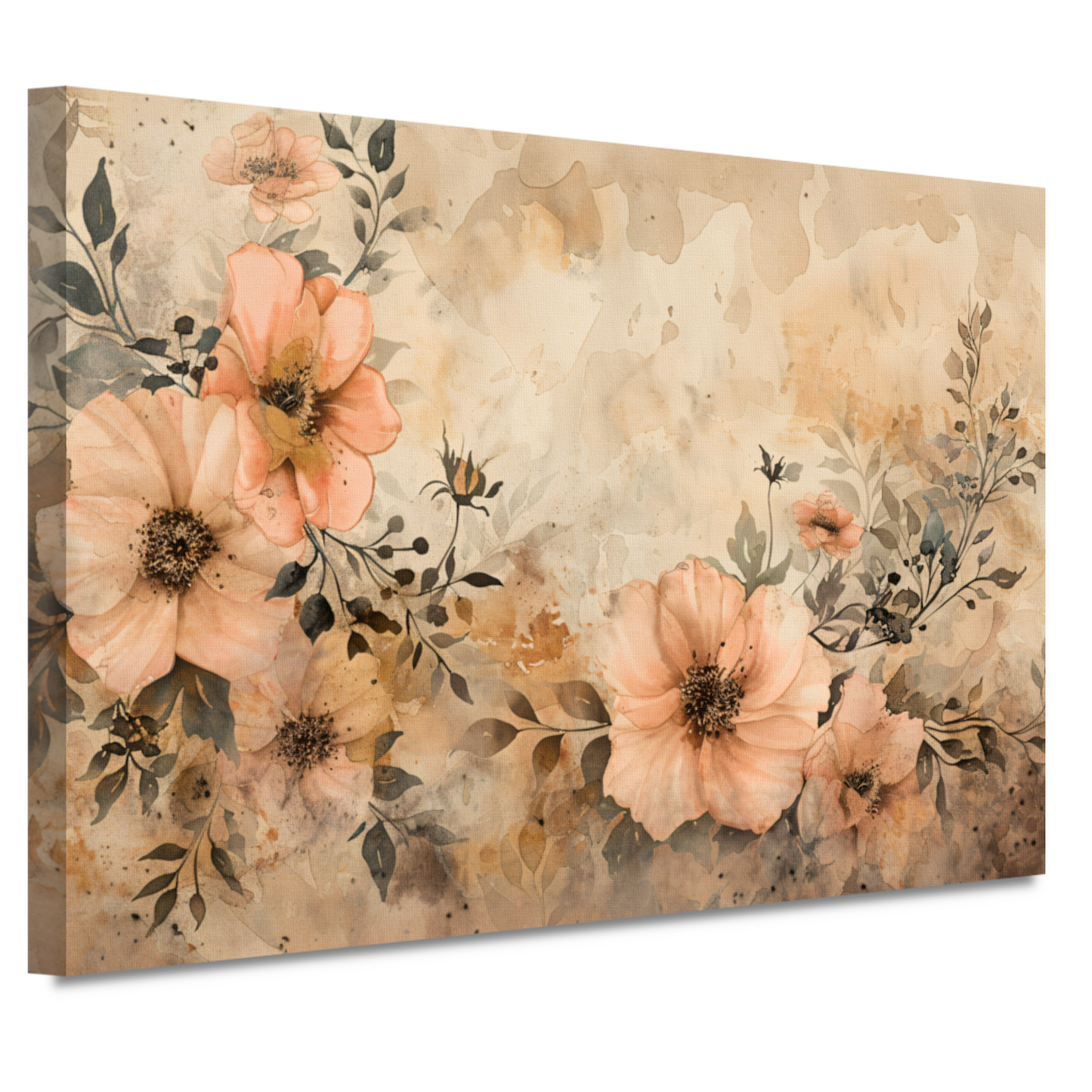 Rustieke Bloemen in Sepia Waterverf canvas