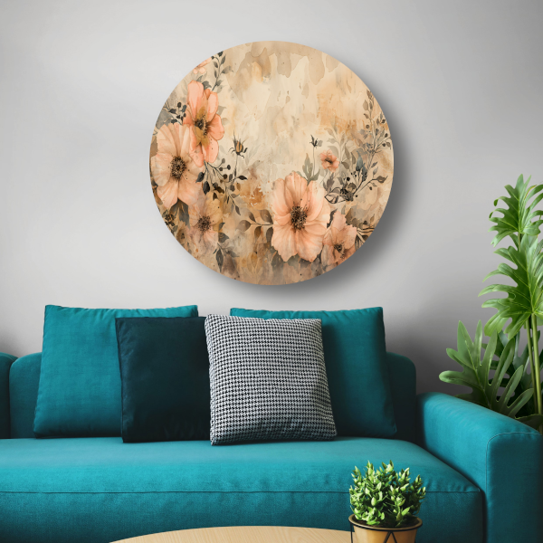 Rustieke Bloemen in Sepia Waterverf forex muurcirkel
