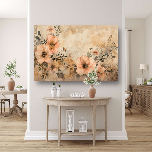 Rustieke Bloemen in Sepia Waterverf canvas