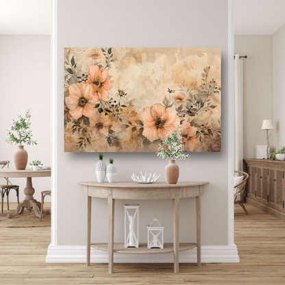 Rustieke Bloemen in Sepia Waterverf canvas