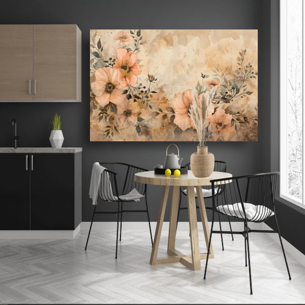 Rustieke Bloemen in Sepia Waterverf canvas