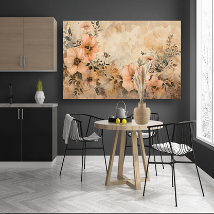 Rustieke Bloemen in Sepia Waterverf canvas