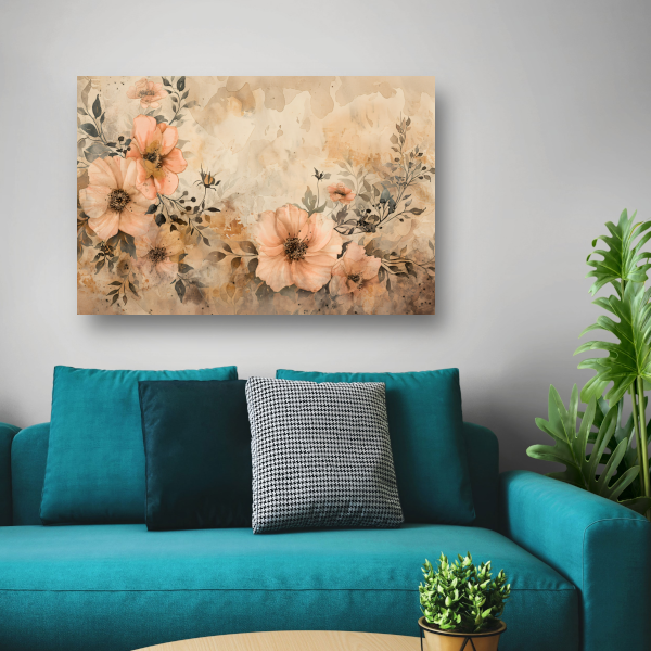 Rustieke Bloemen in Sepia Waterverf canvas