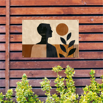 Abstract menselijk profiel met natuurlijke elementen tuinposter