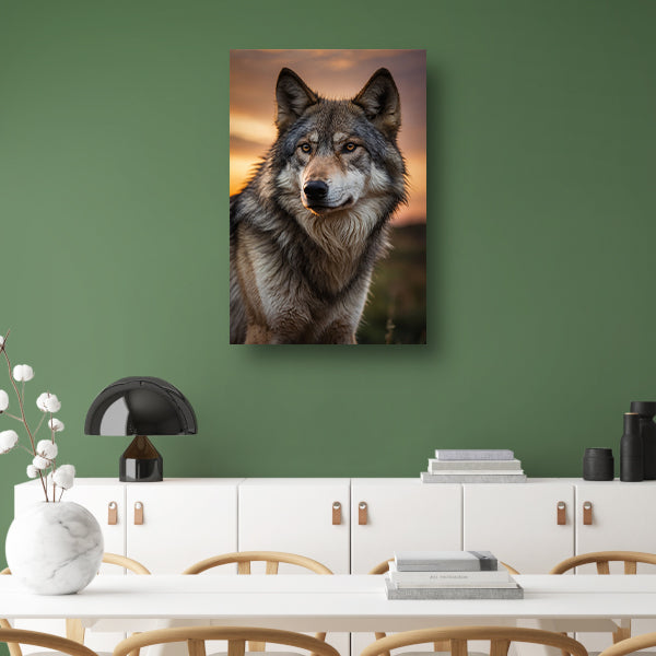 Prachtig wolfportret tijdens zonsondergang canvas