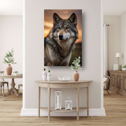 Prachtig wolfportret tijdens zonsondergang canvas