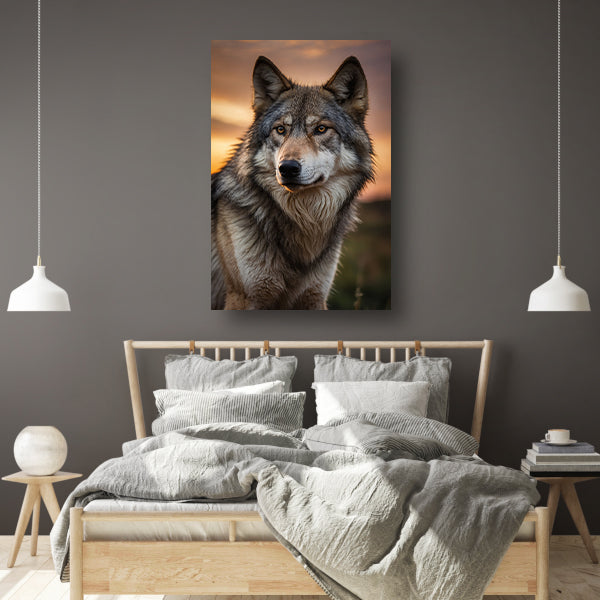 Prachtig wolfportret tijdens zonsondergang canvas