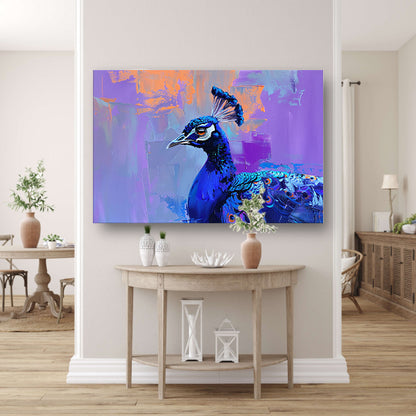 Schilderij van kleurrijke pauw in abstracte stijl poster