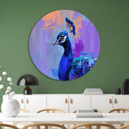 Schilderij van kleurrijke pauw in abstracte stijl aluminium muurcirkel
