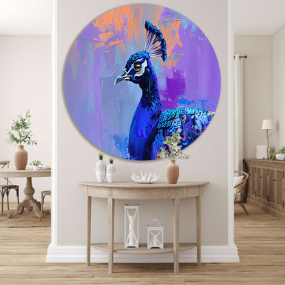 Schilderij van kleurrijke pauw in abstracte stijl aluminium muurcirkel