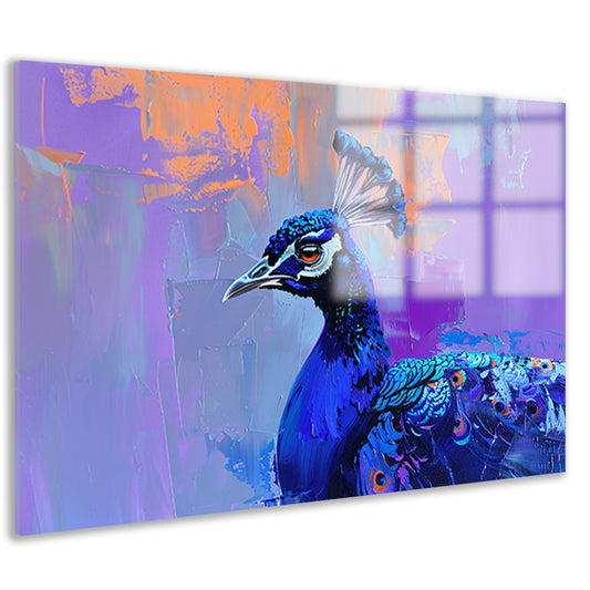 Schilderij van kleurrijke pauw in abstracte stijl acrylglas