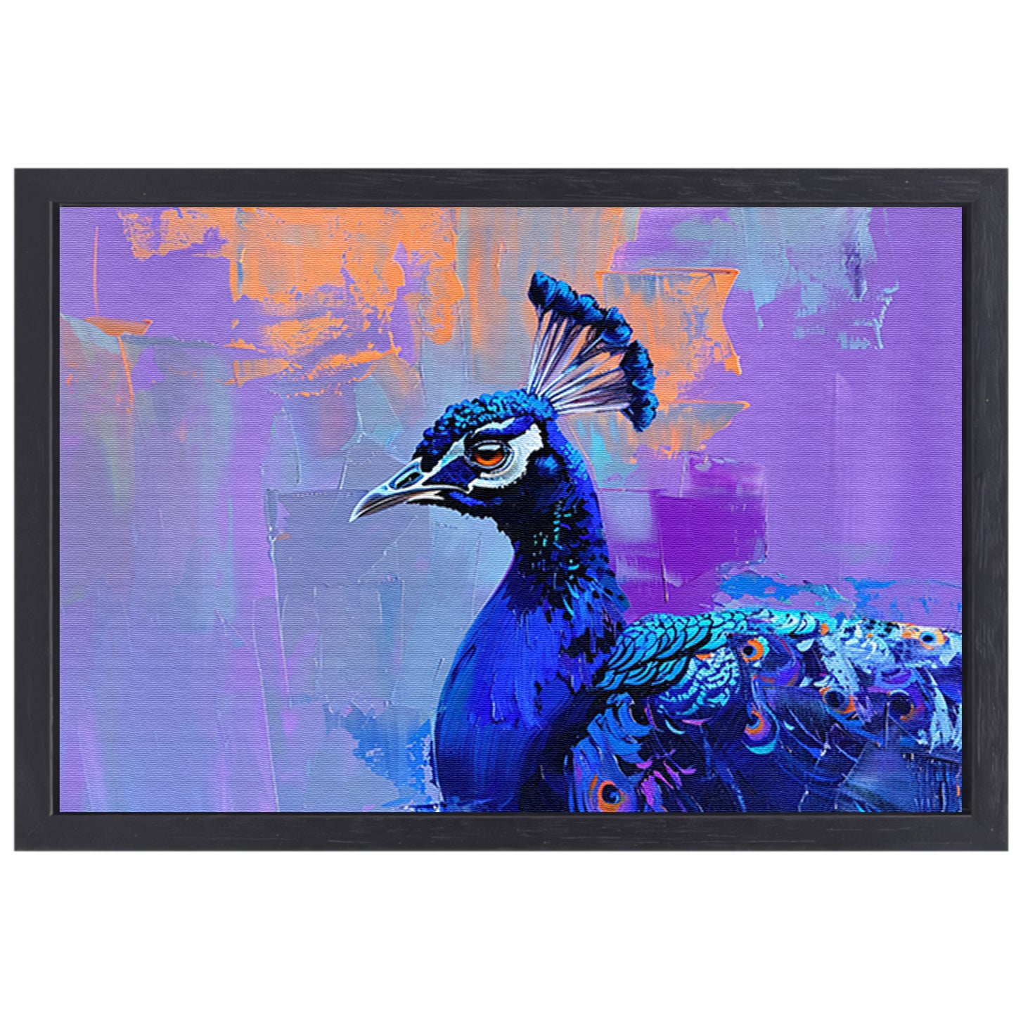 Schilderij van kleurrijke pauw in abstracte stijl canvas met baklijst