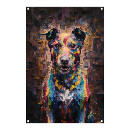 Expressieve kleurrijke hond in moderne kunst tuinposter