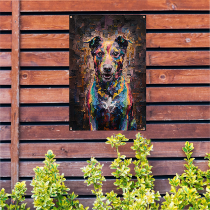 Expressieve kleurrijke hond in moderne kunst tuinposter