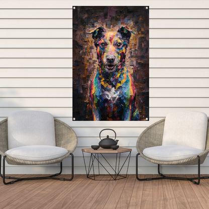 Expressieve kleurrijke hond in moderne kunst tuinposter