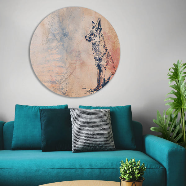Abstracte lijntekening van vos met kleuren forex muurcirkel