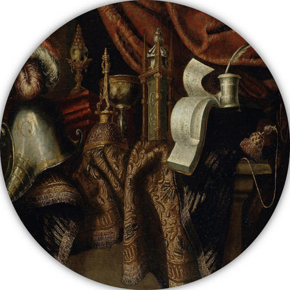 Stilleven met helm - Francesco Maltese aluminium muurcirkel