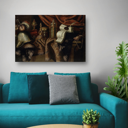 Stilleven met helm - Francesco Maltese canvas met baklijst