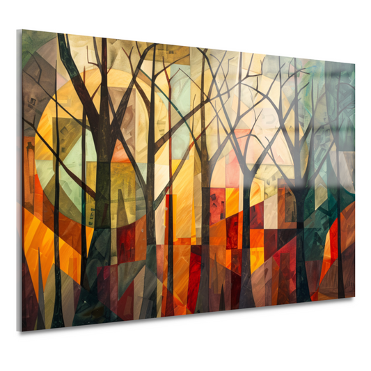 Kubistische Interpretatie van Bomen en Stadsarchitectuur acrylglas