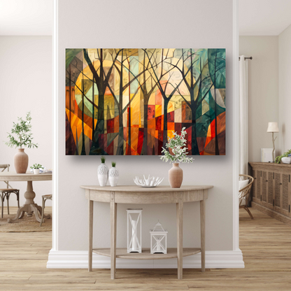 Kubistische Interpretatie van Bomen en Stadsarchitectuur acrylglas