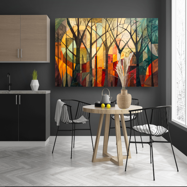 Kubistische Interpretatie van Bomen en Stadsarchitectuur acrylglas