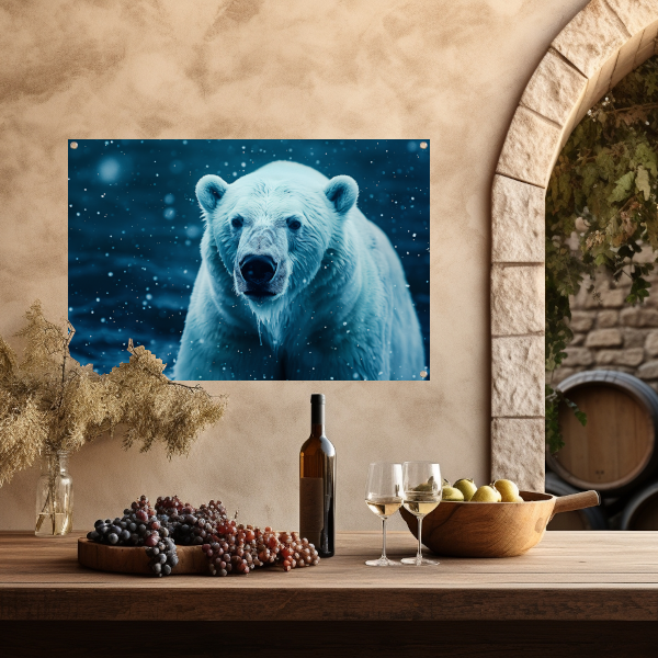 IJsbeer in de sneeuwstorm tuinposter