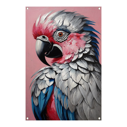 Levendig Papegaaienportret in Roze en Blauw tuinposter