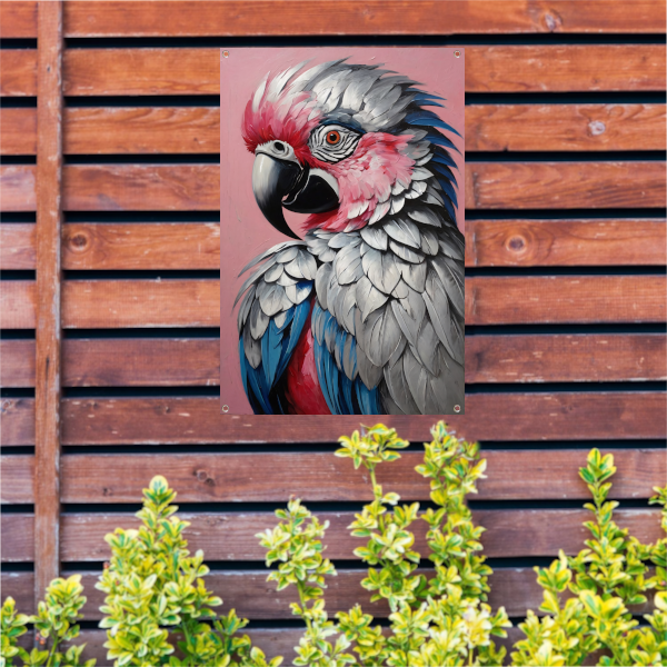 Levendig Papegaaienportret in Roze en Blauw tuinposter