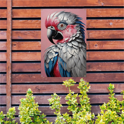 Levendig Papegaaienportret in Roze en Blauw tuinposter