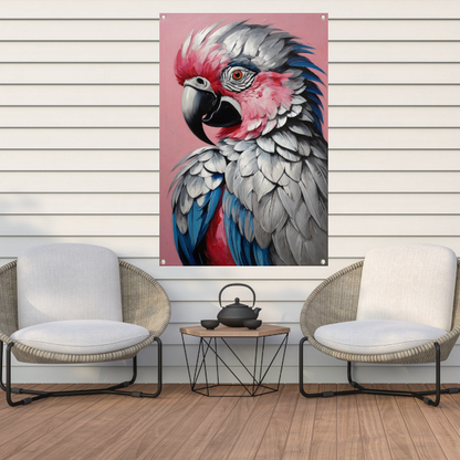 Levendig Papegaaienportret in Roze en Blauw tuinposter