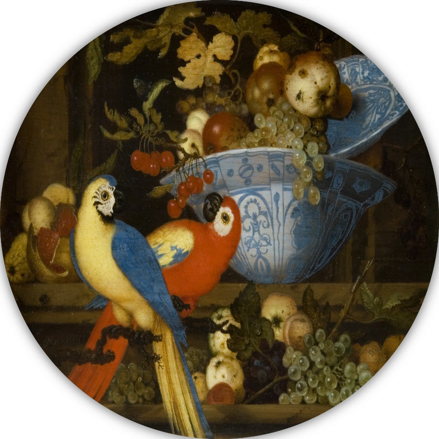 Stilleven met fruit en twee papegaaien - Balthasar van der Ast forex muurcirkel