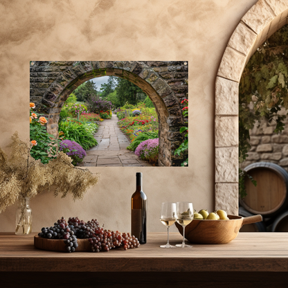 Serene Tuinpoort naar Weelderige Oase tuinposter